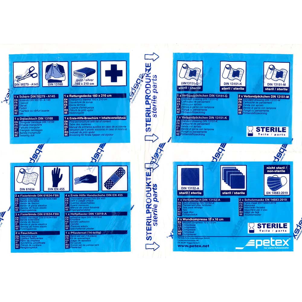 Petex Verbandskasten DIN 13164:2014 - KFZ Auto PKW Motorrad Erste Hilfe Set  Kasten - Gültig für 2022, Blau