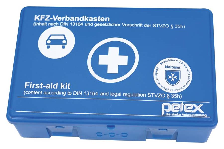 Petex KFZ-Verbandtasche Auto Erste Hilfe Set, (Inhalt nach DIN 13164:2022,  inkl. Verbandmaterial), Verbandskasten mit 42 Teilen