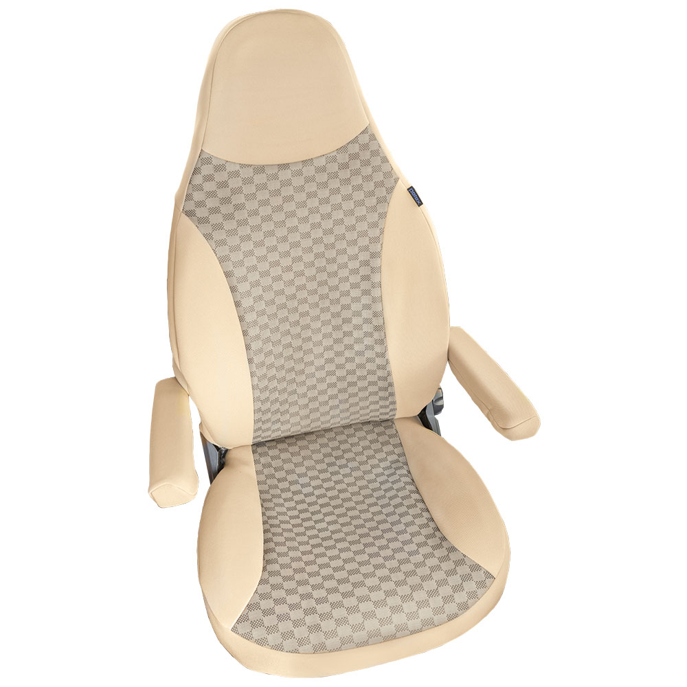 Sitzbezug Universal Business Class Holiday 2 beige
Vordersitzbezug für Wohnmobile auf Fiat Ducato, Peugeot Boxer und Citroen Jumper Basis
wahlweise für Fahrer- / Beifahrersitz
mit integrierter Kopfstütze und Armlehnenauschnitten