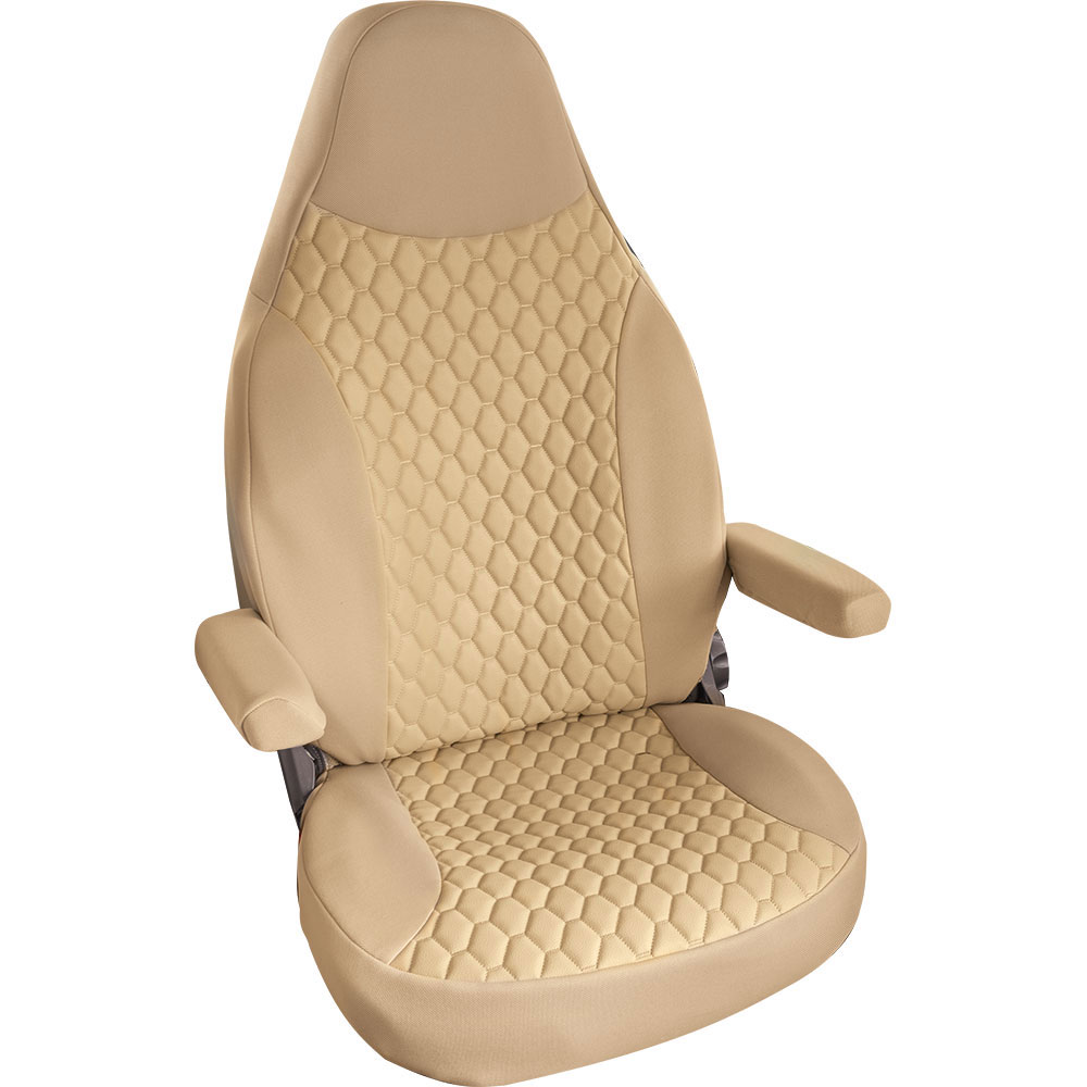 Sitzbezug Universal Business Class Holiday 4 beige
Vordersitzbezug für Wohnmobile auf Fiat Ducato, Peugeot Boxer und Citroen Jumper Basis
wahlweise für Fahrer- / Beifahrersitz
mit integrierter Kopfstütze und Armlehnenauschnitten