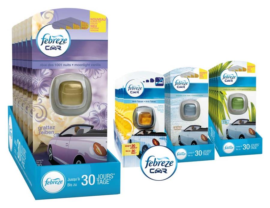 Lufterfrischer Febreze Car
6er Display, Antitabak