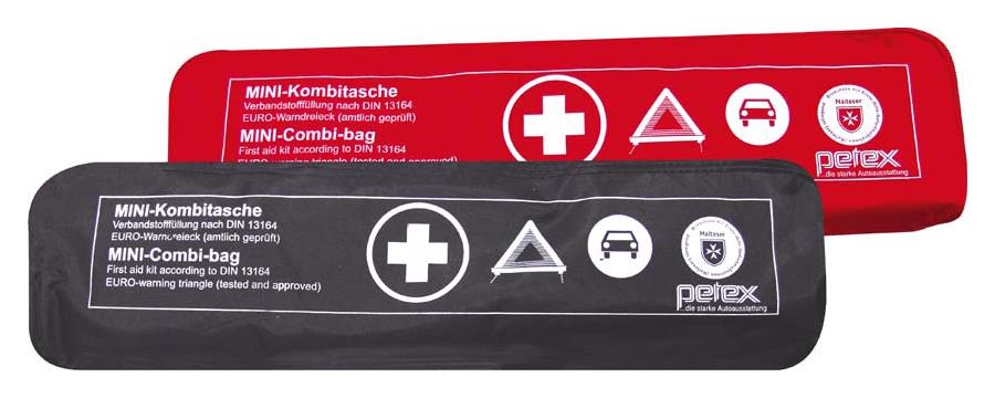 Kombitasche p l u s mit Klettband best. aus EURO-Warndreieck, Verbandstofffüllung und Sicherheitsweste, schwarz