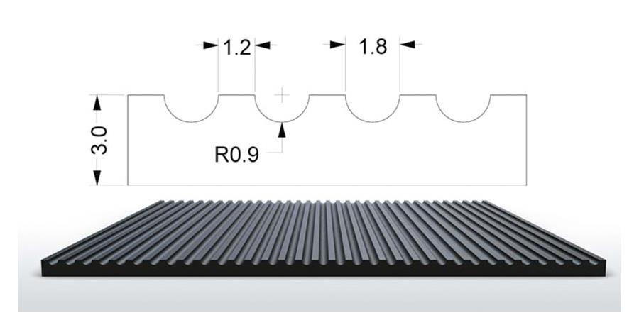 Rillengummi Rollenware
Design S5 Breite 100 cm, schwarz