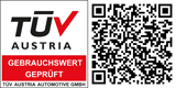 Dieser Kindersitz wurde vom Tuev Austria geprüft und zertifiziert. Über den QR-Code erhalten Sie Informationen zur Prüfung. Kindersitz geprüft und zertifizeirt vom TUEV AUSTRIA